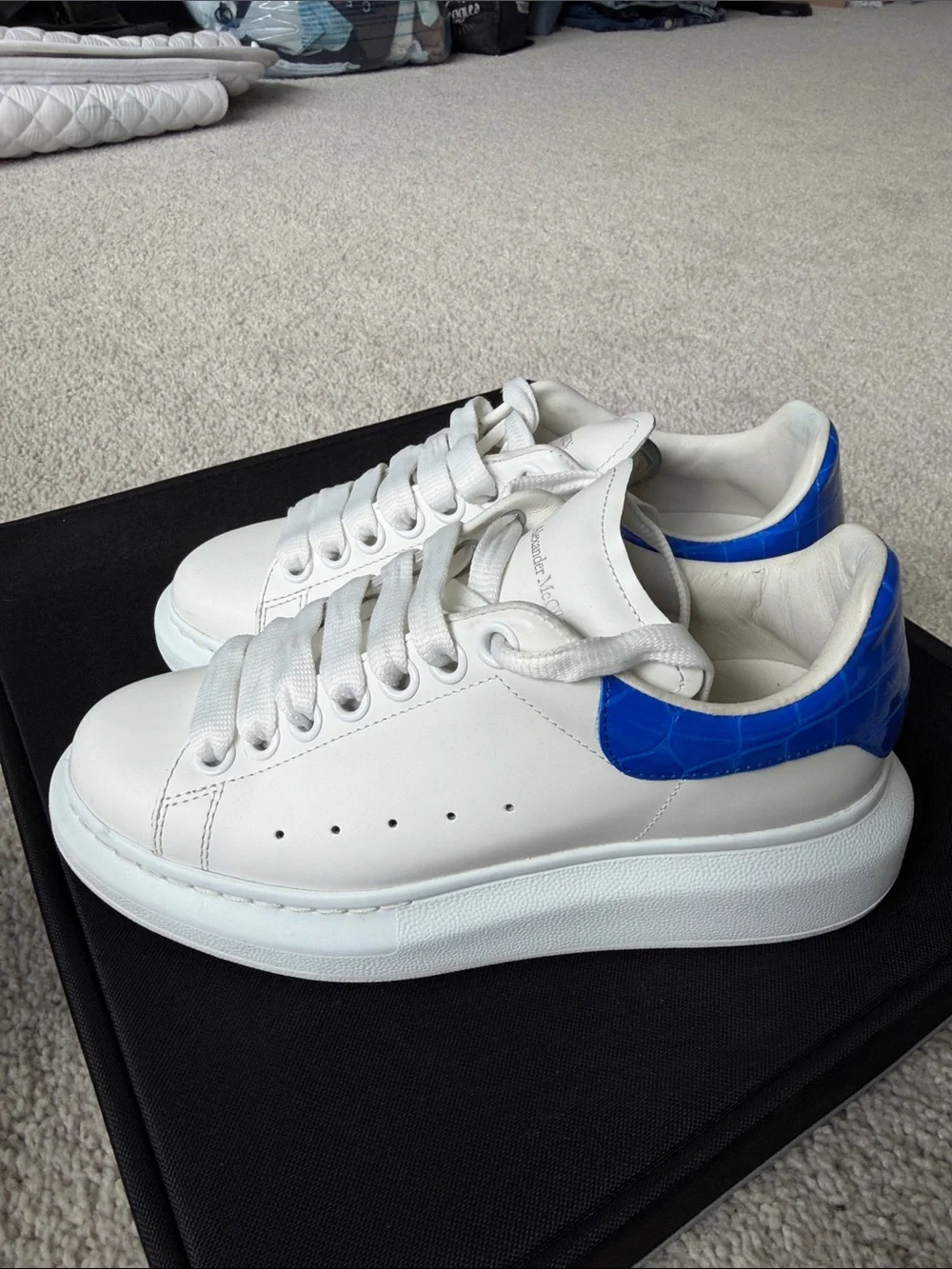 Alexander McQueen Women’s size 35 White & Blue Leather Oversized-sole Sneakers